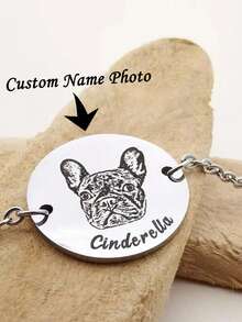 Custom Name Bracelets, Custom Pet Portrait Bracelets, Commemorative Bracelets For Dog Moms, Dog Photo Bracelets, Cat Photo Jewelry, Engraved Cat Portraits, Adoption Gifts, Pet Death Anniversary Christmas Gifts - Multicolor - View 1