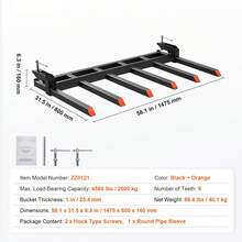 Abrazadera en horquillas de desechos a cubo de 60 pulgadas, capacidad de 4560 libras, abrazadera resistente en accesorios de cubo de horquillas de paleta, apto para cargador, cubo, minicargador, tractor para limpiar restos de extremidades caídas o desechos de jardín - 60 pulgadas - Ver 7