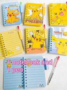 1/2/3pcs Official Pikachu Spiral Notebook & Pen Set, Cute Pokemon School Supplies Gift For Students, Kids, Fans - Multicolor - View 2