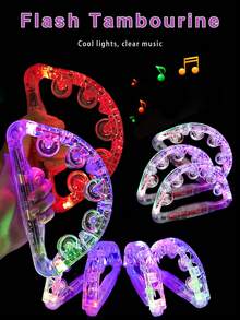 1pc/2pcs/4pcs Flashing Tambourine, Colorful Lights Flashing Rattle Drum, Handheld Clear LED Tambourine, Light Up Musical Flashing Tambourine, Party Supplies For Birthday Anniversaries, Christmas Gifts