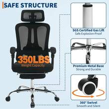 Negro Silla Ergonómica de Oficina con Respaldo de Malla Reposapiés Retráctil Respaldo Ajustable y Soporte Lumbar para Oficina en Casa - Negro - Ver 7