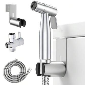 Handhållet duschmunstycke och toalettsitsset - Enkel att installera toalettspruta med ett hål, vattenbesparande sprutpistol, toalettsitsfästen, flexibel slang och monteringsfäste, lämplig för badkar/dusch (ingen extern anslutning) Badrum Badrumstillbehör Badrumsverktyg