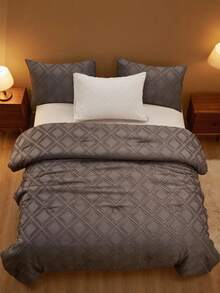奢华加厚冬季被 - 超柔软微纤维填充，绗缝纯色菱形3D提花被套，四季皆宜，可机洗 - 非常适合卧室、酒店和客房（不含枕套） - 灰色 - 查看 3
