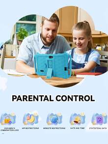 Qetupa Q8 Dual Handgrip Children's Tablet, 7-Inch Kids Tablet, Android 13/MTK6737 Quad-Core 1.3GHz/3GB RAM 32GB Storage/2.4G WiFi/Bluetooth/1024x600 IPS Display/GMS Services/Parental Control/3500mAh Battery/2MP+5MP Camera, With Shockproof Protective Case, For Education & Gaming (Adapter Not Included) - Blue - View 3