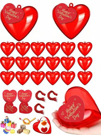 30/15/3pcs Valentine's Day Heart Shaped Candy Box, Red Plastic Container With "Happy Valentine's Day" Heart Card, DIY Valentine's Gift, Candy Storage Box, Valentine's Gift, Valentine's Special Event, Suitable For Valentine's Party, Valentine's Gift, Romantic Surprise, Party Favor, Gift Packaging