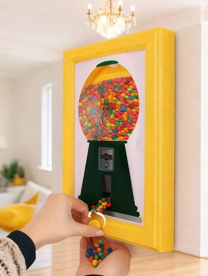 Wall-Mounted Square Photo Frame With Candy/Nut/Pet Treat Dispenser - Durable Plastic, No Electricity Needed, Vibrant Yellow-Green Design, Suitable For Kitchen, Living Room Or Nursery Decor, Office Snack Rack, Fun Shape, Sturdy Structure