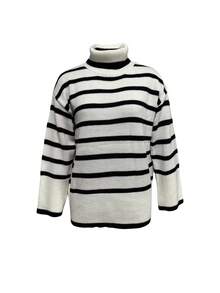 黑白撞色圆领宽松套头毛衣，女士新款秋冬简约休闲通勤针织衫，万圣节、圣诞节、新年皆宜 - 黑與白 - 查看 4