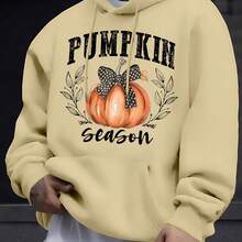 Black Hoodie With Seasonal Pumpkin Text For Fall - Apricot - View 1