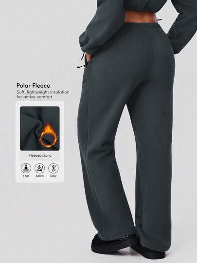 Sodalemon 女士抓绒宽松运动裤，侧边拉链口袋，松紧腰带，训练健身运动裤，户外休闲运动慢跑裤