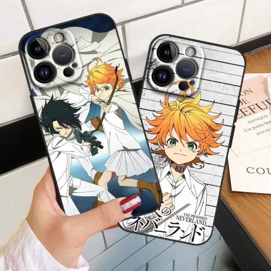 Funda de teléfono negra compatible con The Promised Neverland para Apple 12, 11, 8, 7, 6, 6S, XS, XR, X, SE, Mini, Plus, Pro, Max. Funda compatible con iPhone 17 Pro Max, 17 Pro, 17, 16 Pro Max - 097HA2901HSE - Ver 1
