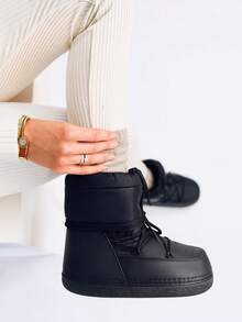 Polyester Lace-Up Punk Style Boots, Outdoor Winter - Black - View 3