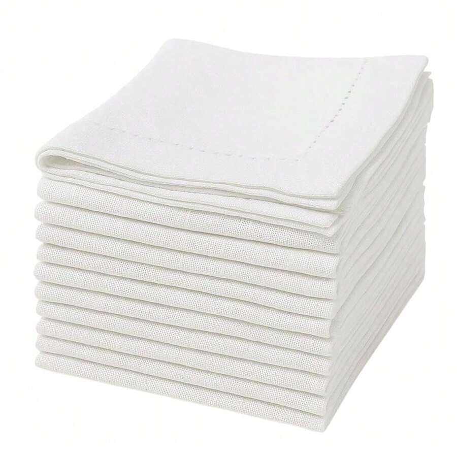 Ramanta Home Hemstitched Dinner Napkins Set Of 12 - White, 18x18 Inches - Premium Textured Cotton Soft Cloth Napkins - Durable And Reusable For Weddings Or Everyday Use,18inchx18inch(Setof12),White - 白色的 - 查看 1