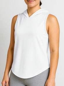 Áo tank top thể thao không tay có mũ màu trơn, trang phục thể thao nữ phù hợp cho phòng tập, chạy bộ, tập thể dục và mặc thường ngày ở nhà, màu trắng mùa hè. - trắng - Xem 2