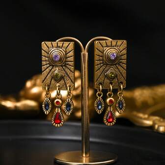 1 par de pendientes colgantes con diseño geométrico bohemio de moda, adecuados para uso diario de mujer, playa de verano, vacaciones, fiesta, accesorios de joyería como regalo