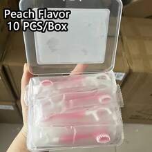 Pacote com 10 escovas de dente para adultos com sabor de menta, chá verde e pêssego - cerdas macias de poliéster, cabeça compacta, sem álcool, unissex - conjunto de escovas de dente manuais para viagem para hálito fresco e cuidados dentários - decoração de banheiro para casa - decoração de outono - volta às aulas - sabor pêssego - Ver 7