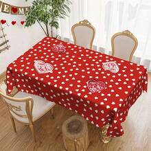 1 Stück Tischdecke im Valentinstag-Thema - nordischer minimalistischer Stil, rotes Herzmuster Tischdecke, warm und romantisch - strapazierfähiger Polyesterstoff - geeignet für rechteckige oder runde Tische, perfekt für Valentinstag-Dinner, Hochzeit, Jahrestag, Party oder tägliche Heimdekoration, 3 Stile erhältlich
