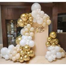 White And Gold Balloon Arch Garland Kit, Featuring 126 Neutral Nude, White, And Metallic Gold Balloon, Perfect For Bohemian Weddings, Baptisms, Bridal Parties, Engagements, And Birthday Party Decorations. - 彩色 - 查看 7