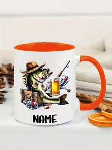 Personalized Fishing Mug With Customizable Name And Text, Fun Jumping Fish Pattern, Insulated Ceramic Coffee Cup With Black Handle, 7 Colors Available, Dishwasher Compatible, Mugs For Men - Multicolor - View 7