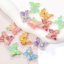 10pcs Random Style Resin Colorful Fresh Gradient Fine Glitter Butterfly Earrings, Ear Drops, Keychains, DIY Jewelry Accessories - Multicolor - View 7