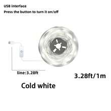 5V LED Light Strip, Warm White/Cool White, USB Powered With Built-In Switch Button, Easy Installation, Suitable For Bedroom, Wardrobe, Cabinet, Home DIY Lighting - white light - View 11