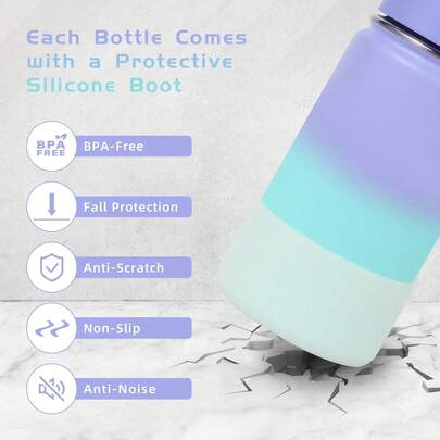Volhoply - Termo de acero inoxidable aislado a prueba de fugas de 400 ml con tapa de popote y funda de silicona, sin BPA, fácil de usar para niños y niñas (violeta azul, 1).