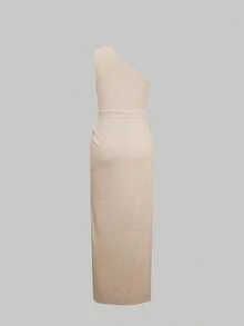 2025 Spring And Summer Fashion Solid Color Party Elegant Elegant Hollow High Slit To Thigh Women's One Shoulder Sleeveless Mid-Length Dress - Pink - View 2