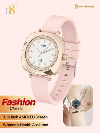  Smartwatch D8 para mujeres, Nuevo modelo 2025, Pantalla táctil AMOLED HD de 1.19" ultra delgada, Control táctil completo, Responder/Realizar llamadas a través de Bluetooth 5.3, Sincronizar mensajes (//SMS), Resistente al agua y al polvo IP67 (Lavar manos/Duchar)