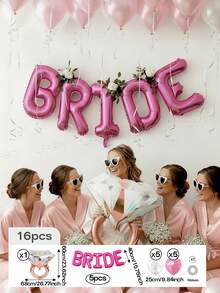 16件組 16英吋銀色/玫瑰金/洋紅色/金色字母「BRIDE」氣球，準新娘派對裝飾氣球套組 | 金色鑽戒氣球 + 10英吋珍珠白/珍珠粉/玫瑰金乳膠氣球 | 婚前派對、單身女派對 - 彩色 - 查看 5