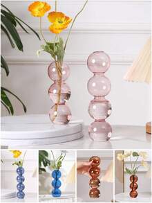 1 قطعة من الزجاج متعدد الألوان مرتبط بالمزهرية، حاوية زهور شفافة بسيطة، مزهرية كرة دائرية، مناسبة للاستخدام في غرفة المعيشة والطاولة الرئيسية بالمنزل - متعدد الألوان - مشاهدة 2