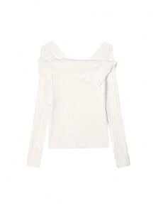 随意剪裁露肩针织毛衣，有领，修身百搭，秋季 - 白色 - 查看 3