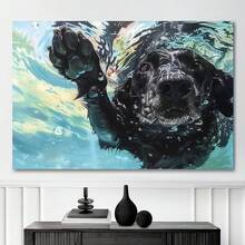 Framed Chic Black Labrador Swimming Canvas Art - Modern HD Print Wall Decor For Living Room & Bedroom, Easy-To-Hang Poster, Light Luxury, Studio Hallway, Art And Crafts - Đóng khung - Xem 1