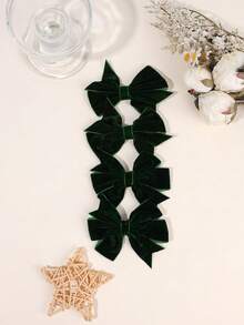 4 buc cleme de păr cu fundă din catifea verde pentru decor de Crăciun, cleme de păr cu model de aligator, accesorii de păr la modă, potrivite pentru fete și copii, cadouri de petrecere de sărbători - Verde - Vizualizare 5