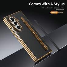 VIETAO Funda de teléfono con diseño chapado y bolígrafo incorporado, compatible con Samsung Galaxy Z Fold 7 6 5 4, funda de teléfono con textura de fibra de carbono - Negro - Ver 5