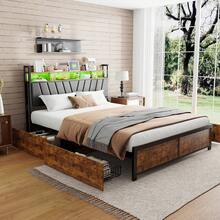 Caluself Double Bed 140/160/180 X 200 Cm, Bed Frame Made Of Steel And Wood With 4 Drawers Under The Bed, Bed With Metal Slatted Base, Upholstered Bed With Storage Space, Youth Bed With Headboard, Headboard With Storage Compartments, Without Mattress - 黑色 - 查看 4