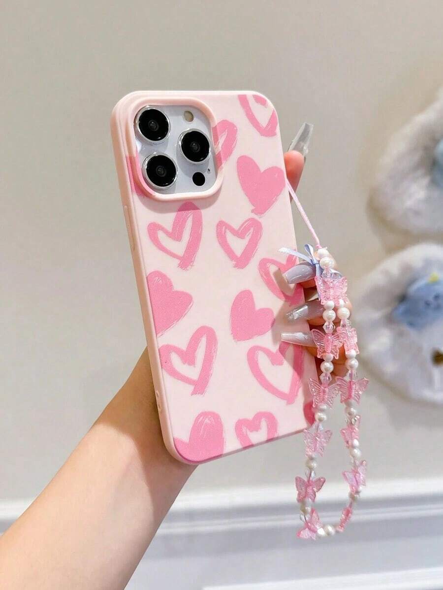 1pc Fashionable Cute Heart Illustration Shockproof Phone Case Compatible With Apple , With Butterfly Lanyard, Fashionable Design Alppe 17/17 Pro/17 Pro Max/16/16 Pro/16 Pro Max/15/15 Pro/15 Pro Max/14/14 Pro/14 Pro Max/13/13 Pro/13 Pro Max/11/11 Pro/11 Pro Max/12/12 Pro/12 Pro Max,Only Phone Cases Available - 款式1(1pc) - 查看 1
