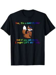 Unisex Sportswear T-Shirt | Men'S Funny Gay Fox Graphic T-Shirt - "Yes I'm A Gay Furry & If You Ask Nicely I Might Lift My Tail" Slogan - Bold LGBTQ Pride Rainbow Text & Fox Design - Black Regular Fit Short Sleeve Tee For Adults & Furries - Machine Washable Casual Apparel With Durable Print - Furry Community Humorous Statement Shirt, Men Graphic Tee, Men Graphic T Shirt, Graphic T Shirt Men, Men' T Shirt, Vintage T Shirt Men, Graphic Tee Men, T Shirt For Men, Men Clothe, Men Shirt - Default - View 7