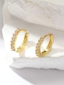 1对锆石铜迷你耳环，金属质感，优雅气质，简约设计，适合日常佩戴 - 白色 - 查看 11