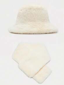 1 Set Women Scarf + Bucket Hat Combo, Warm, Versatile, Fashionable Fuzzy Bucket Hat, Autumn/Winter
