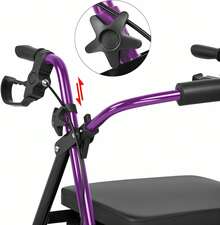 Advwin Lightweight Rollator Walker, 4-Wheel Folding Mobility Aid With Padded Seat, Dual Brake System, Adjustable Arms, And Under-Seat Storage Bag For Seniors And Elderly, Purple - Purple - View 4