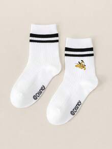 Disney 1/5 Pairs Cartoon Character Printed Mid-Calf Socks For Kids, Featuring Pluto/Mickey/Stitch/Minnie//Daisy, White Socks, Girls/Boys Casual Socks, Daily Wear/Party Gift/Easter/Spring & Summer, Thin - Multicolor - View 7