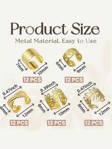 60Pcs Gold Hair Jewelry For Braids Dreadlock Hair Cuffs Adjustable Braid Rings Loc Decorations Hair Charms For Women Accessories, Claw Clips, Hair Slide, Hair Barrettes, Hair Accessories - Gold - View 7