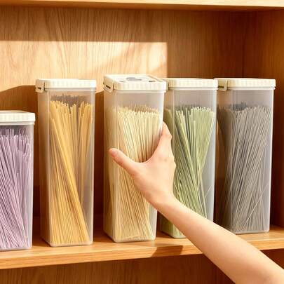 WORTHBUY パスタ収納ボックス ハンドル付き 防湿プラスチック製 麺類密封缶 スパゲッティ収納容器 キッチンオーガナイザー