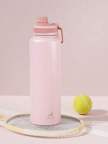 Powcan 40oz insulated stainless steel sports water bottle with spout and handle lid, wide-mouth bottle, double-wall stainless steel, leak-proof design, suitable for sports, outdoors, travel, school, and office - 粉色 - 查看 7