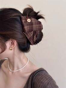 1个复古优雅格纹三角发夹，马尾辫盘发配饰，适合各种造型、海滩度假、日常佩戴，波西米亚风时尚发饰，优雅发夹，时尚发饰，女士发饰 - 彩色 - 查看 6