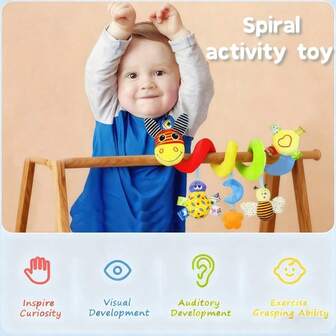 1个婴儿卡通螺旋毛绒娃娃，儿童汽车座椅挂件带摇铃，适合作为新生儿礼物