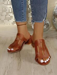 2025 Sommer Neue Offene Plateau-Absatz High Heel Sandalen Damen Halbschuhe, Europäischer Stil - Braun - Übersicht 2