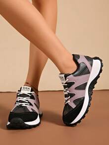 1双女士极简轻便舒适系带运动鞋，2026新款时尚休闲通勤四季防滑橡胶底户外厚底运动鞋 - 黑色 - 查看 4