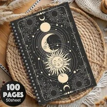 1本神秘女巫螺旋笔记本 - 天体日月星辰设计，黑金魔法封面，100页带标签页，适合日记、旅行、学校和办公使用，小巧的女巫主题礼物（威卡占星术日记） - 彩色 - 查看 4