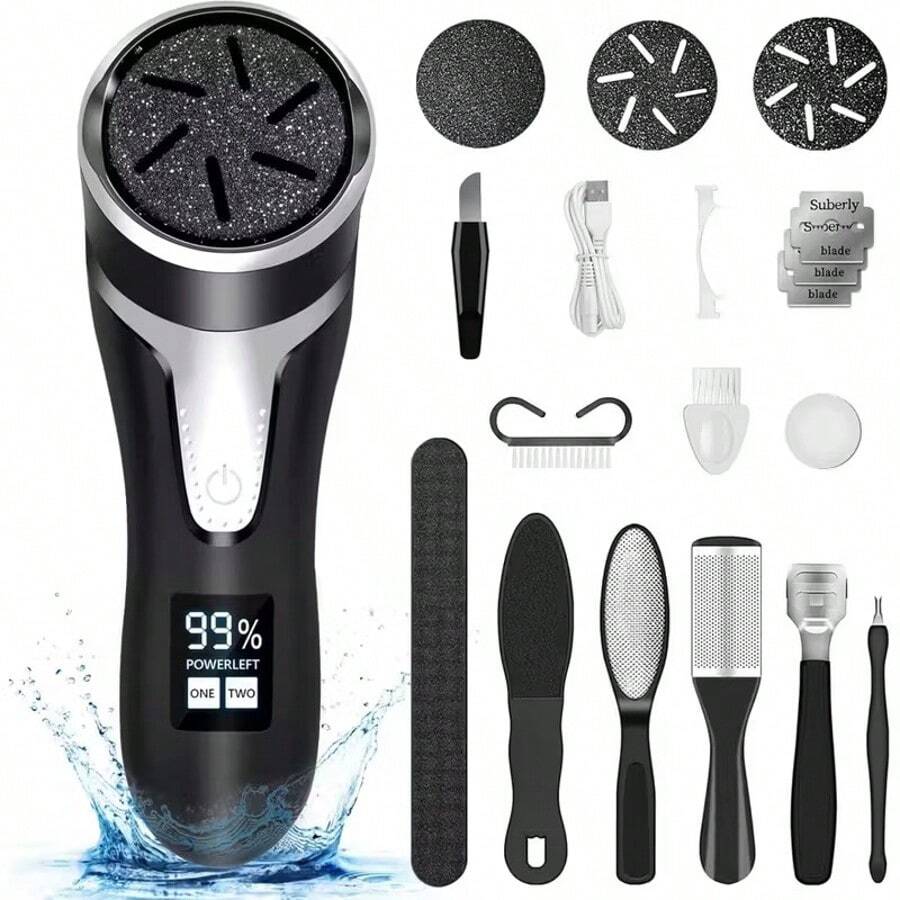 CGECGE Electric Callus Remover Foot Sander/Electric Foot Grinder, Absorbs Debris While Grinding, USB Charging, LED Digital Display, Waterproof And Easy To Clean, Replaceable Grinding Head, Professional Exfoliation / Dead Skin / Keratin - 黑色 - 查看 1