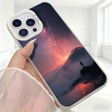 Cubierta de telefono con diseño de paisaje al atardecer azul oscuro para iPhone 14 Pro Max funda protectora con impresion de montana y cielo naranja rojo ideal para uso diario en cafes y salas de estar - Negro - Ver 5